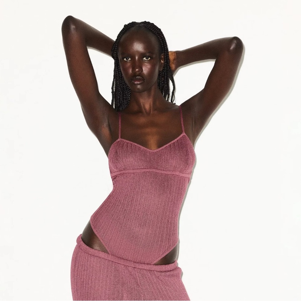 SKIMS Sheer Knit Cami Bodysuit in Beet - Medium